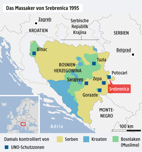 Karte zeigt das Massaker von Srebrenica