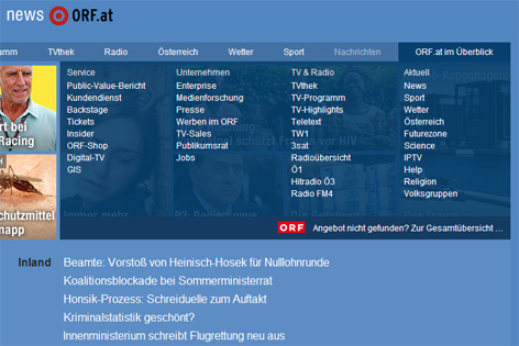 Screenshot der neuen ORF.at-Startseite