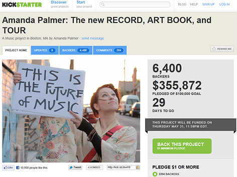 Amanda Palmer auf einem Screenshot von kickstarter.com