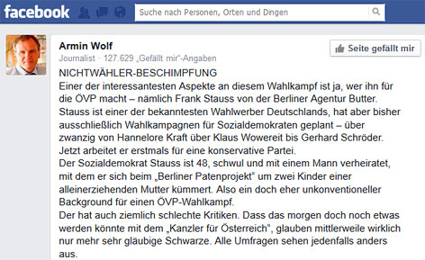 Screenshot von Armin Wolfs Profil auf facebook.com