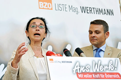 Spitzenkandidatin des BZÖ für die EU- Wahl Angelika Werthmann und BZÖ-Bündnisobmann Gerald Grosz