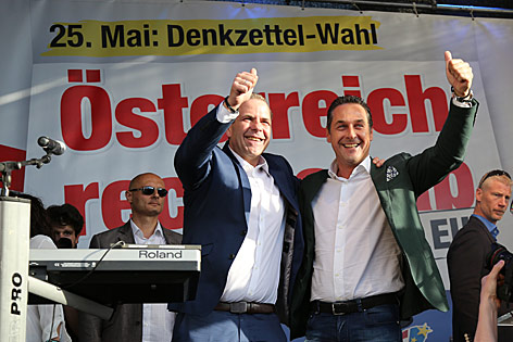 FPÖ-Spitzenkandidat für die EU-Wahl Harald Vilimsky und FPÖ-Chef Heinz-Christian Strache