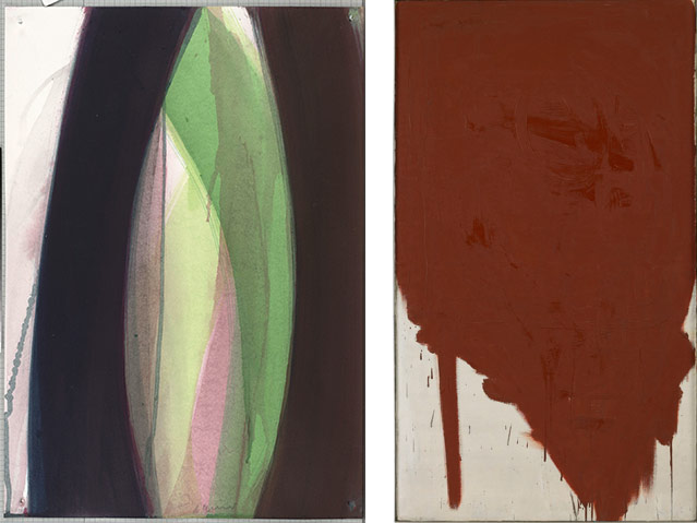 Arbeiten "Ohne Titel, 2013" und "Rote Übermalung, 1953-1957" von Arnulf Rainer