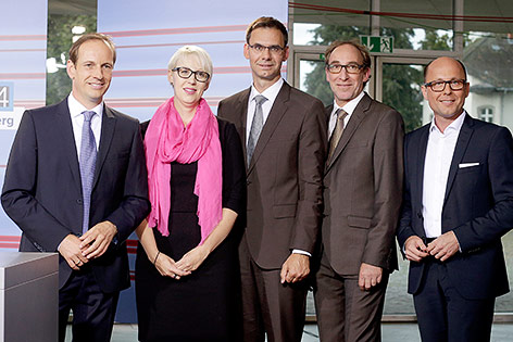 Dieter Egger (FPÖ), Sabine Scheffknecht (NEOS), Markus Wallner (ÖVP), Johannes Rauch (GRÜNE) und der Michael Ritsch (SPÖ)