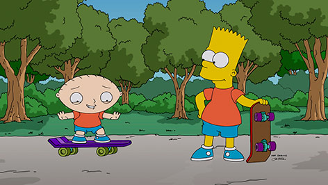 Stewie Griffin von der Serie "Family Guy" und Bart Simpson von "The Simpsons" in einer Crossover-Folge