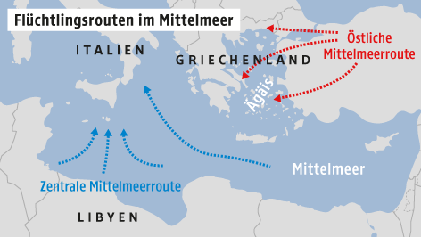 Flüchtlingsrouten im Mittelmeer
