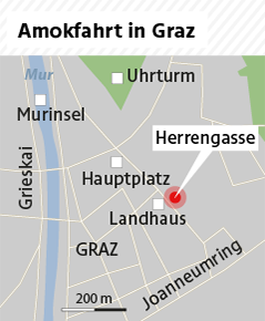 Karte zur Amokfahrt in Graz