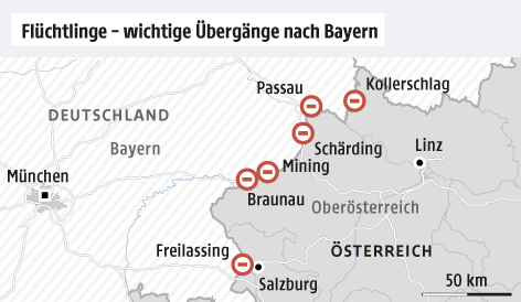 Karte zu Grenzübergängen nach Bayern