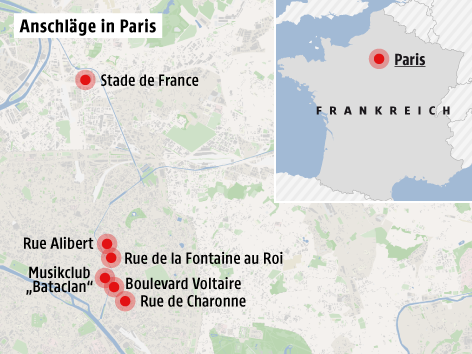 Karte zu den Anschlägen in Paris
