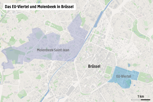 Karte vom EU-Viertel und Molenbeek in Brüssel