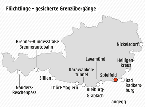 Eine Grafik zeigt die geplanten gesicherten Übergänge an Österreichs Grenzen