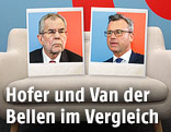 Bildmontage zeigt die Bundespräsidentschaftskandidaten Van der Bellen und Hofer auf der ORF.at-Wahlcouch