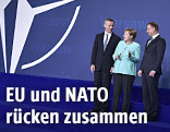 Angela Merkel, Jens Stoltenberg und Andrzej Duda