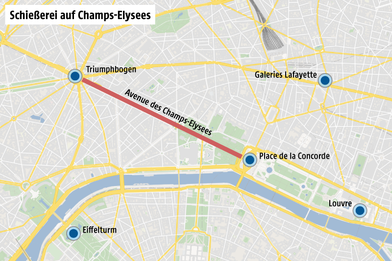 Karte zeigt die Pariser Champs-Elysees