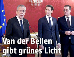 Bundespräsident Van der Bellen, Sebastian Kurz (ÖVP) und Heinz Christian Strache (FPÖ)