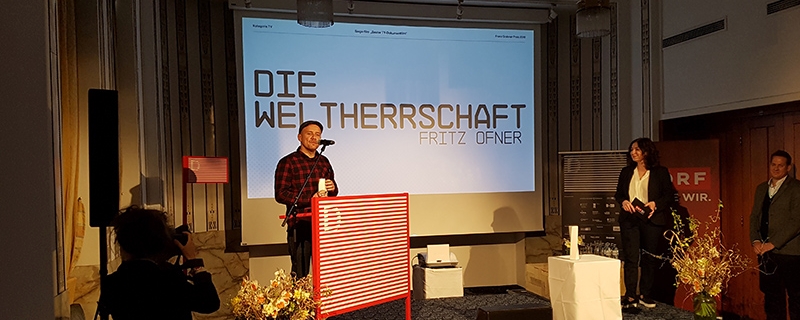 Fritz Ofner bei der Entgegennahme des Franz-Grabner-Preises 2018 im Rahmen der Diagonale in Graz.