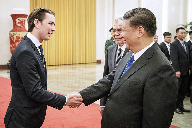 Sebastian Kurz, Alexander Van der Bellen und Xi Jinping