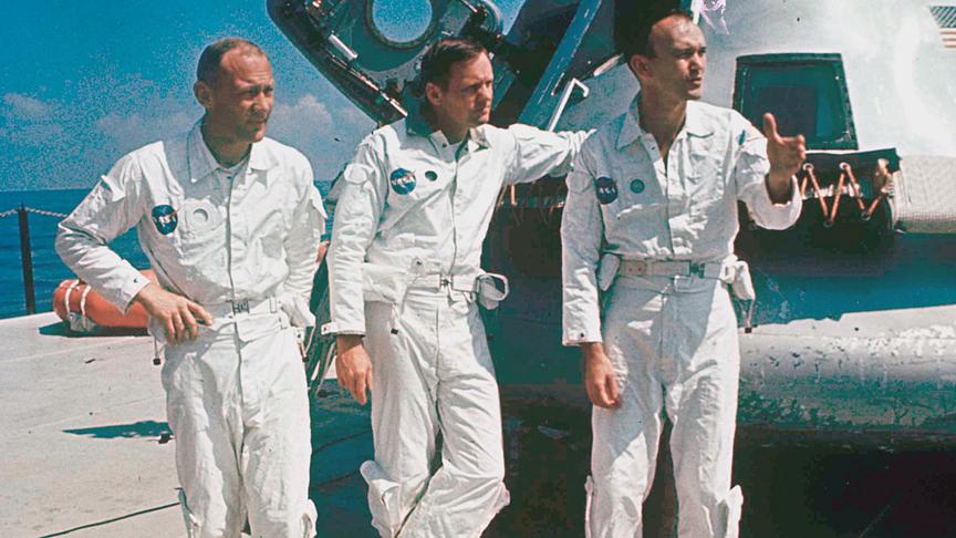 Aldrin, Armstrong und Collins vor dem Kommandomodul